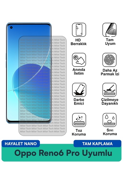 Milat Tech طبقة حماية للشاشة من نوع Oppo Reno6 Pro Hayalet Nano مقاومة للخدوش...