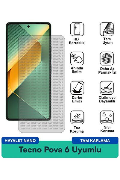 Milat Tech فيلم حماية الشاشة Tecno Pova 6 Hayalet Nano مقاوم للخدوش والصدمات