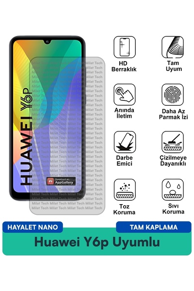 Milat Tech طبقة حماية شاشة Huawei Y6p Hayalet Nano هيكل مرن وخصوصية كاملة