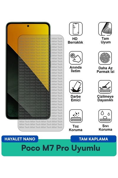 Milat Tech طبقة حماية للشاشة من Poco M7 Pro Hayalet Nano ناعمة ومتينة