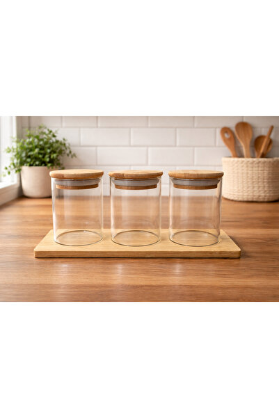 Twins Candle Design 3 Pieces Vacuum-Sealed Bamboo Lid Borosilicate Spice Jar ...