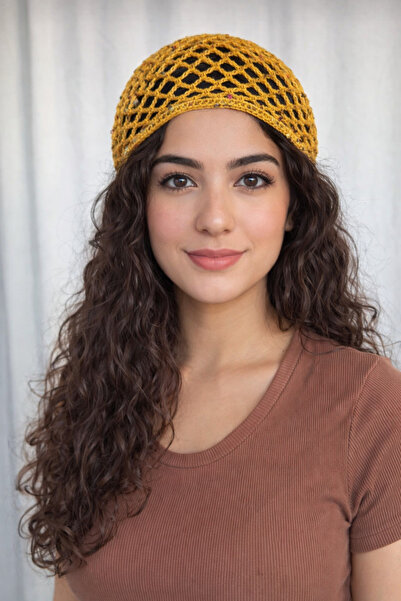 A&D HANDMADE قبعة محبوكة يدويًا>قبعة شبكية بتفاصيل بريدية>إكسسوارات للشعر