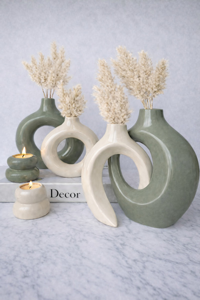 Luthien Σετ βάζο κισσού με γυαλιστερό βερνίκι, βάζο ντόνατ και κηροπήγιο