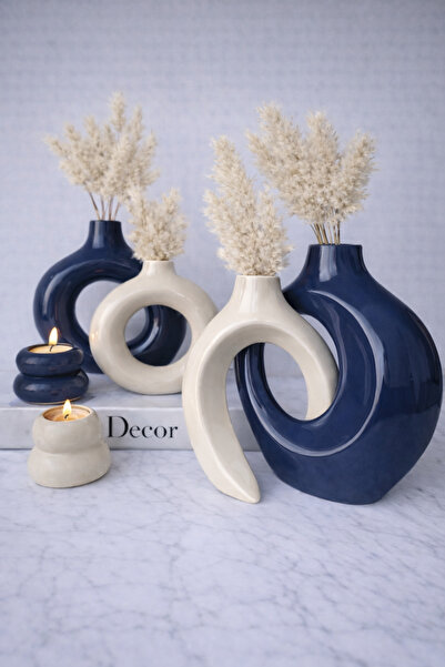 Luthien Parlak Vernikli Sarmaşık Vazo, Donut Vazo ve Şamdan Seti