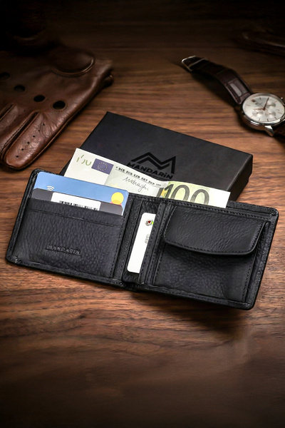 TESBİHCİBABA Mandarin Oslo Men's Leather Wallet with Hidden Compartment, Card...