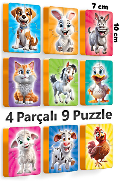 EVAKANCA 4 Parçalı 9 Adet Kalın EVA Puzzle Yapboz Çiftlik Hayvanları