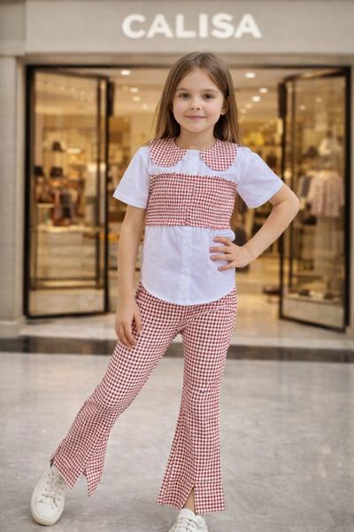 CALİSA Dečija košulja sa kragnom i lepršave pantalone za devojčice, letnji se...