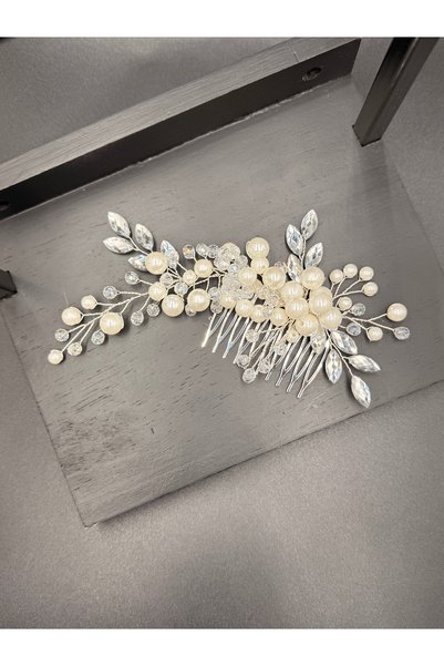 gelinmz Elegant Hair Accessory with Pearl and Crystal Stone Detail Engagement, Wedding, Bridal Accessory, Bride