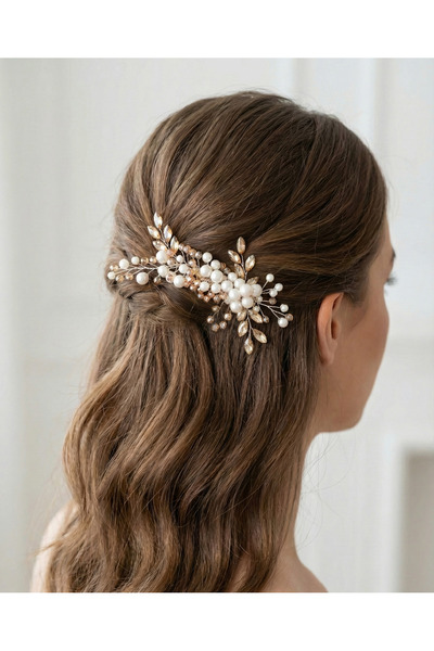 gelinmz Incili, Kristal Taş Detaylı Zarif Saç Aksesuarı Nişan, Nikah, Gelin A...