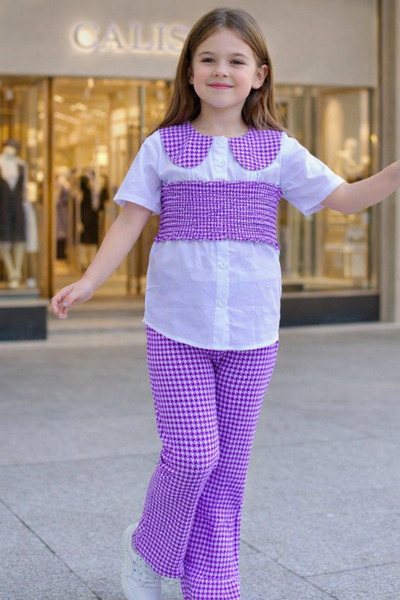 CALİSA Girl's Peter Pan collar Shirts and Flared Pants Set Summer |   Holiday...