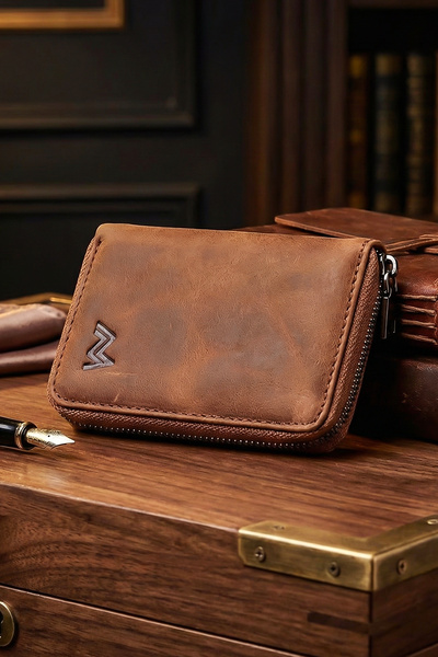 TESBİHCİBABA Mandarin Full Grain London Zippered Leather Wallet