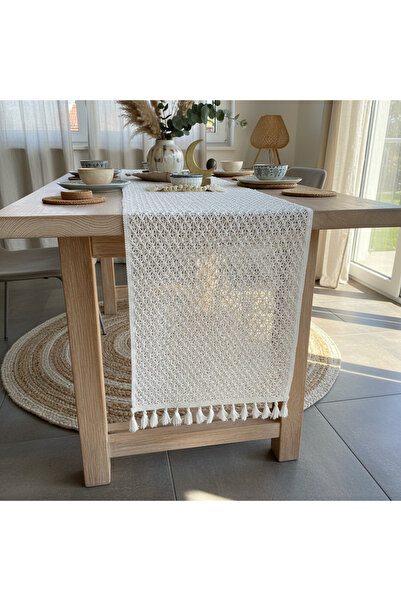 Tropikhome Tül Dantel Örgü Pamuklu Runner Tül Örgü Püsküllü Runner, 35x145 Cm...