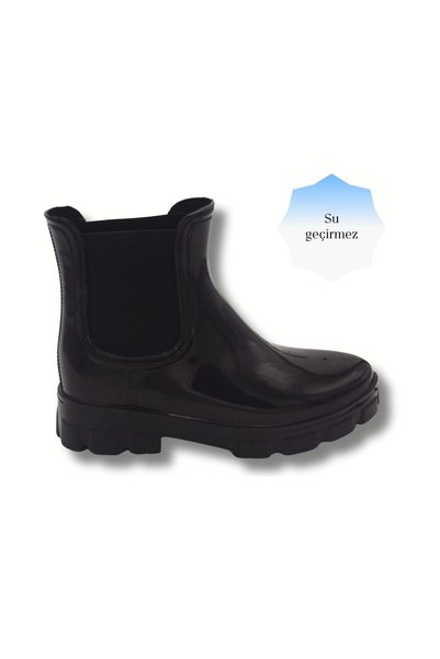 BGL Women's Black Patent Leather Chelsea Boots – Waterproof Thick Sole