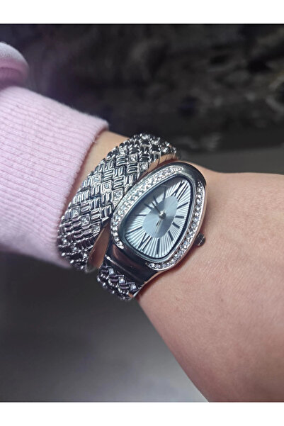 captiva Gümüş Renk Beyaz Kadran Yılan Saat Dolamalı Saat