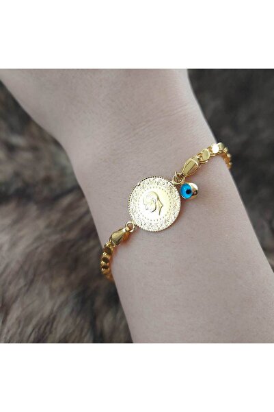 Altınbeyi 22 Ayar Yatırımlık Yeni Çeyrek Altınlı 14 Ayar Pullu Zincirli Bileklik