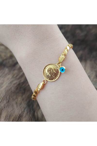 Altınbeyi Ata Çeyrek Altınlı 14/22 Ayar Nazar Boncuklu Şık Altın Bileklik