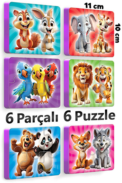 EVAKANCA 6 Parçalı 6 Adet Kalın EVA Puzzle Yapboz Yaban Hayvanları