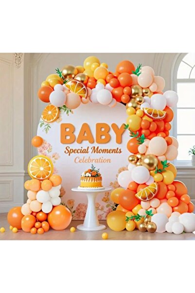 ALYA PARTİ Özel Tasarım Canlı Renk Doğum Günü Seti Portakal Temalı