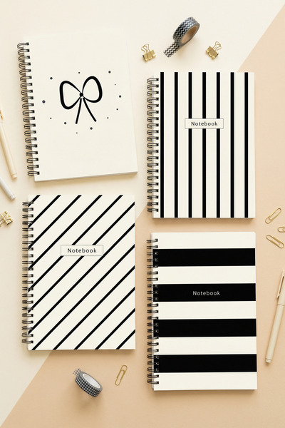 Notisyon A5 Spiralli Okul Defteri 120 Sayfa 4’lü Set, 2 Çizgili - 2 Kareli De...