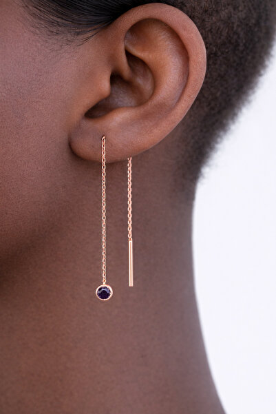 Argentum Concept 925 Ayar Gümüş Mor Taşlı Rose Zincir Küpe - K019701