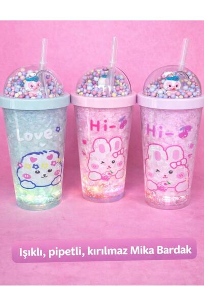 GÜVEN Eğlenceli Pipetli,Işıklı Bardak / Sızdırmaz / Mavi, Yeşil, Pembe/ isteğ...