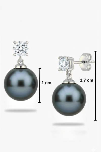 bymissmücevherat 925 Ayar Gümüş Işıltılı Tahiti İnci (Siyah İnci) Vidalı Küpe...