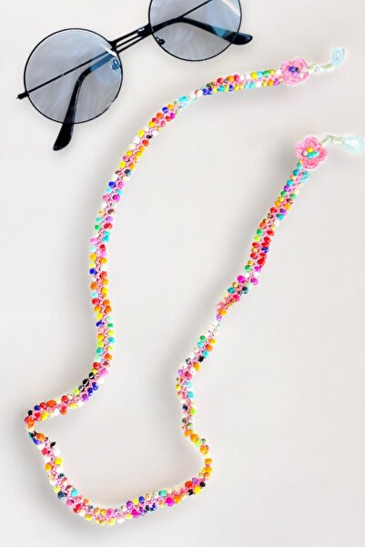 nftart.design مطرزة بالخرز الملون مع زهرة على الطرف - حزام نظارات مصنوع يدويًا