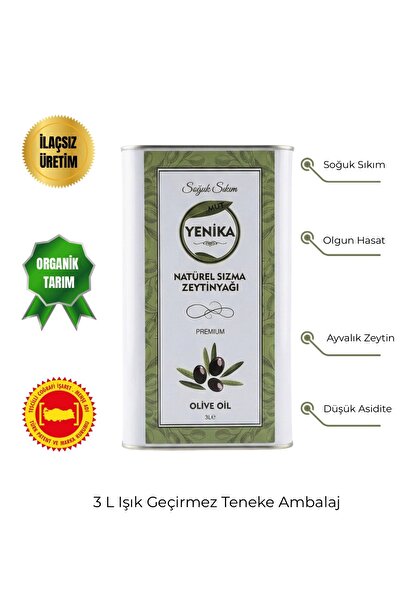Mut Yenika Soğuk Sıkım Natürel Sızma Zeytinyağı 3 Lt
