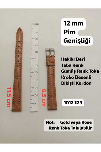 Brality 12 مم متوافق - حزام من الجلد الطبيعي بلون تان بنمط جلد التمساح - مشبك...