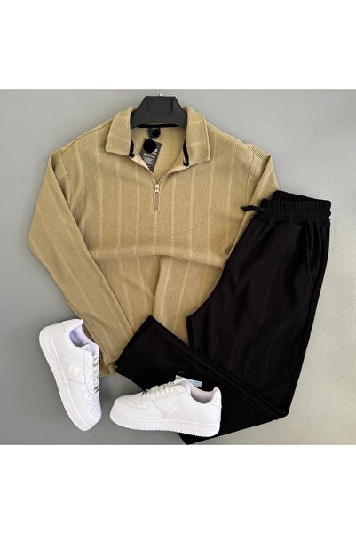 WENMİNG طقم علوي وسفلي من القماش العثماني العادي للرجال بنمط خطوط