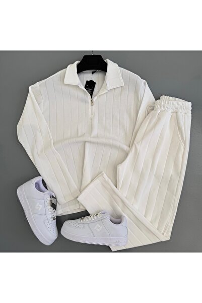 WENMİNG Men's Regular Ottoman Fabric Stripe Patterned Top and Bottom Set