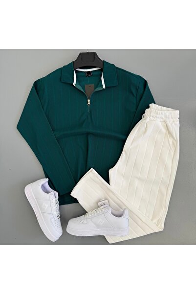 WENMİNG Men's Regular Ottoman Fabric Stripe Patterned Top and Bottom Set