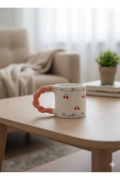 PALTO TASARIM كوب بتصميم الكرز مع مقبض محبوك - كوب سيراميك للهدايا