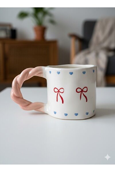 PALTO TASARIM Ribbon Design Knitted Handle Mug - Gift Ceramic Mug