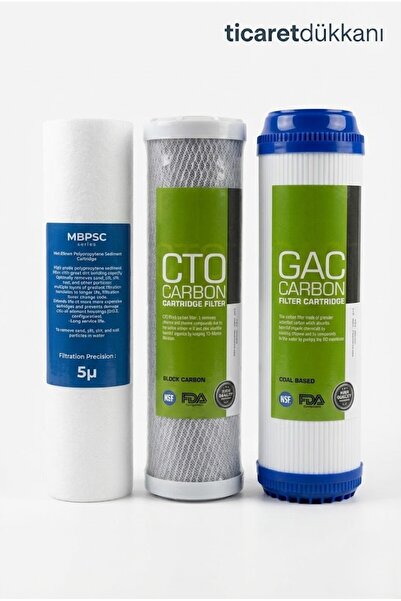 ticaretdükkanı 3'lü Su Arıtma Filtre Seti - 1. Kalite Spun + GAC + CTO Karbon...
