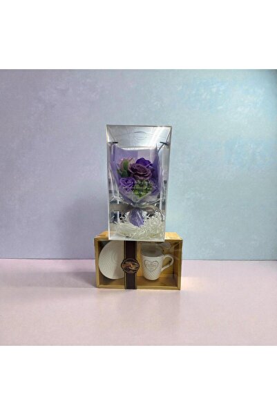 OEM Set Cadou Trandafiri Sapun Lila cu ceasca, farfuriuta si lingurita Coffee...