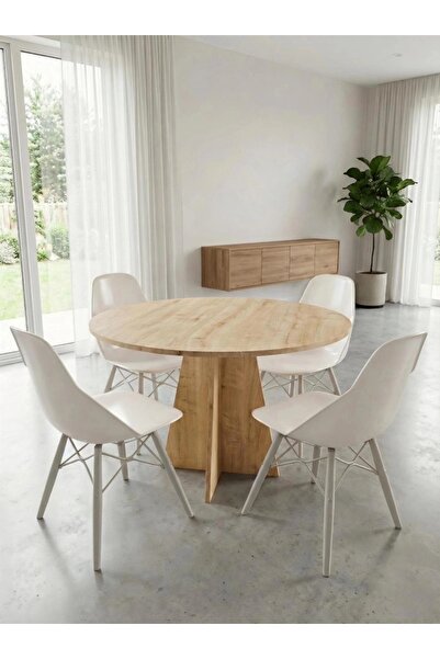 HMC DECOR Modern Yuvarlak 100cm Yemek Masası-mutfak Masası Safir Meşe (SANDAL...