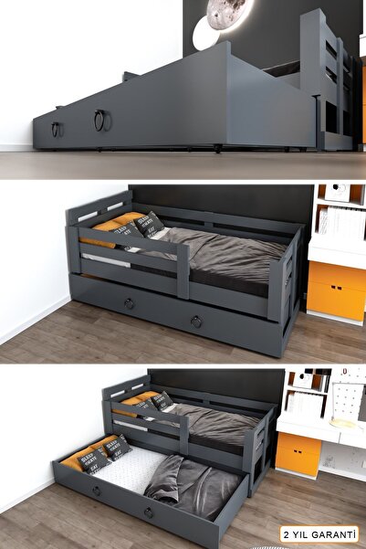 Ninnimo Newmod Icon 90x190 Yatak Uyumlu Yavrulu Antrasit Karyola baza başlık-...