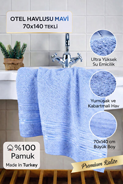 BAMİROSE 70X140 %100 PAMUK MAVİ TEKLİ OTEL HAVLUSU, BANYO HAVLUSU, SPA HAVLU,...