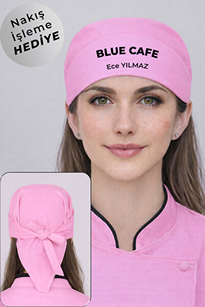 Üniformanya İsim Hediyeli Pembe Şef Aşçı Bandana Chef Bonesi Mutfak Badana Şa...