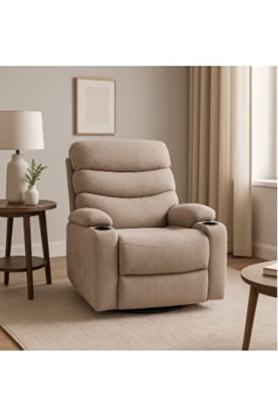 NZONE STORE كرسي استرخاء ثابت مع مسند للقدم بلون بيج - تصميم مريح وفاخر