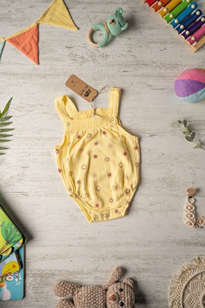 Online - Organik Müslin Bebek Askılı Body Baskılı- Uniseks - Sarı