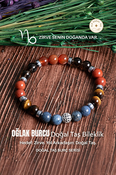 Alp Doğal Taş Doğal Taş Oğlak Burcu Bileklik (Dumoriterite kaplan gözü jasper...