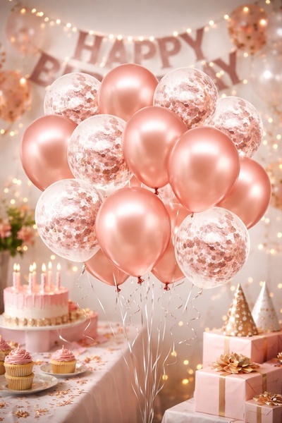 BeySüS مجموعة بالونات شفافة باللون الذهبي الوردي - مخلب