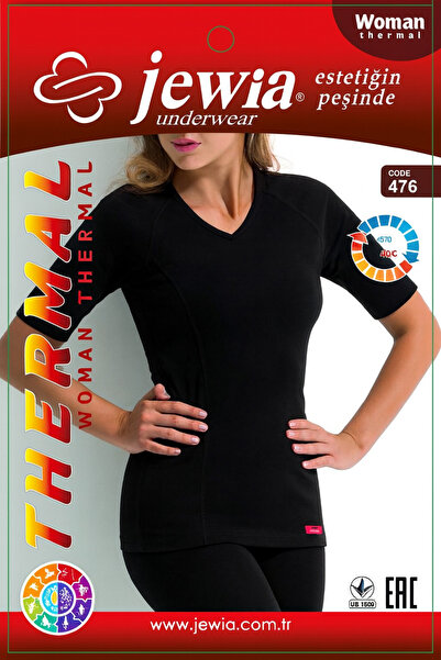 Jewia SİYAH KISA KOL V YAKA THERMAL