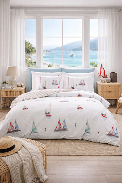 Özdilek Ranforce Duvet Cover Set - Double White Mariner