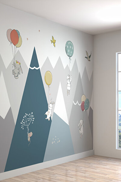 dreamwall Uçan Balon Ve Hayvanlar Desenli Silinebilir Tekstil Duvar Kağıdı