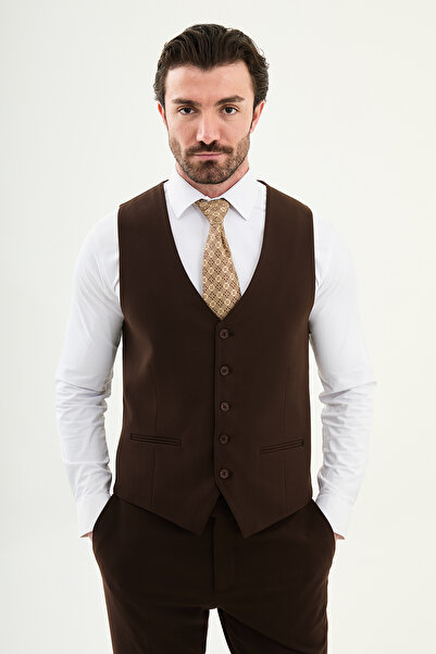 Mcr Düz Slim Fit Klasik Erkek Yelek Kahve - 40952.25K