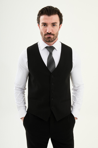 Mcr Plain Slim Fit Classic Men's Vest Black - 40952.25K
