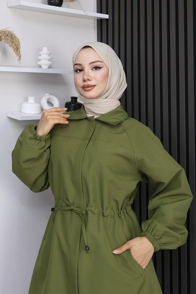 Generic Brand Hidden Placket Trench Coat Khaki 4430